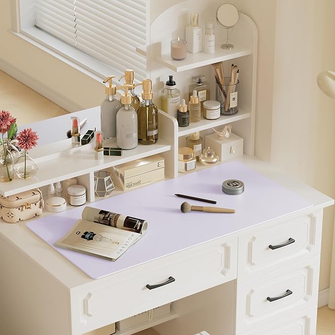 Aothia Faux Leather Desk Mat – Large Mouse Pad, Non-Slip PU Leather Blotter, Waterproof Writing Surface for Office and Home (Soft Lavender, 47.2" x 23.6")