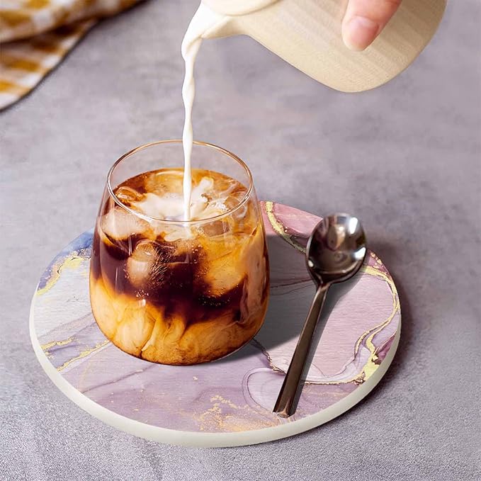 Modern Art Marble Texture Coasters Set for Wood Table Mixing Alcohol Ink Colors Design Fluid Water Design Tabletop Protection Mat for Mugs and Cups 4 Inch for Kitchen Office Home