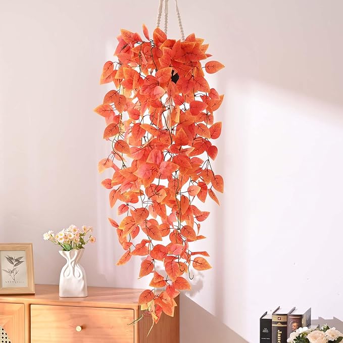 BLEUM CADE Fake Hanging Plants, 4pcs Artificial Hanging Plant, Faux Orange Vines Hanging Plant for Wall Home Living Room Indoor Outdoor Fall Decor (No Baskets)