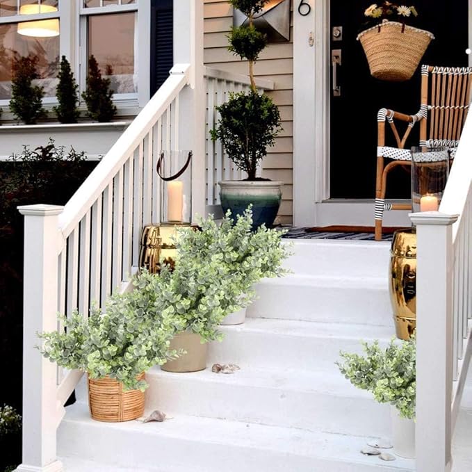 summer flower 8pcs Artificial Eucalyptus,Light Green Grey Outdoor UV Resistant Aritificial Bouguet for Decoration