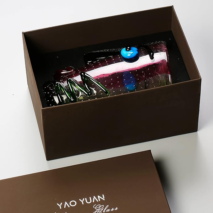 Yao Yuan Hand Blown Murano Style Art Glass Vase with face, Multicolor, 14.57in Tall