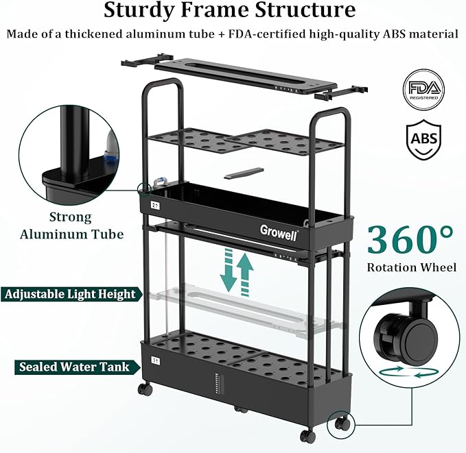 60-Pod Hydroponics Growing System, Large Vertical Hydroponic Garden with Smart Full-Spectrum Grow Lights, Auto Circulating Water, Mobile Indoor Gardening System for Herbs, Vegetables & Fruits
