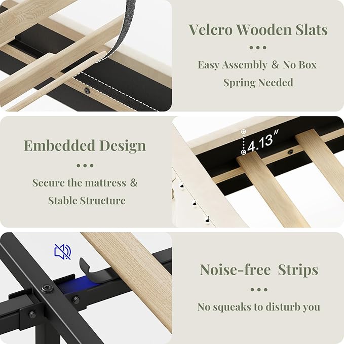 Belffin King Size Bed Frame and Headboard, 50.9" Velvet Upholstered Wingback Bedframe with LED Lights & Storage/Charging Station, Button Tufted Tall Footboard, No Box Spring Needed, Noise-Free, Black