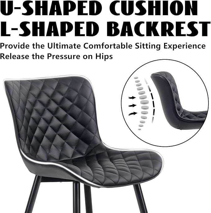 YOUTASTE Black Dining Chairs Set of 2, PU Leather Upholstered Mid-Century Modern Chair, with Thick Padded Back and Metal Legs, for Kitchen, Dining Room, Vanity, or Guest Waiting Room