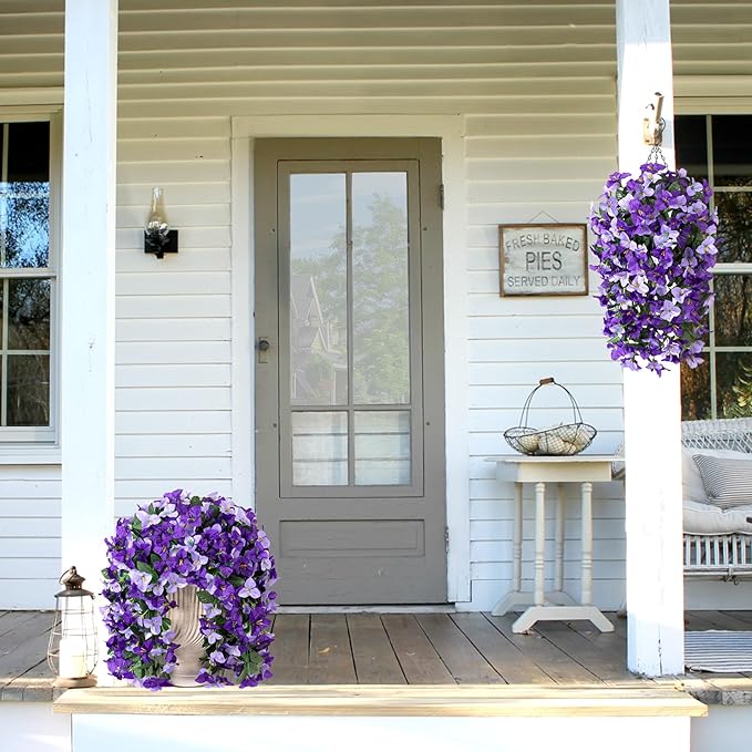 2 pcs Artificial Faux Bougainvillea Flowers Plants for Outdoor Outside Summer Decoration, Fake Silk UV Resistant Long Trailing Vines for Front Door Porch Planter Balcony (Purple Dark Purple)