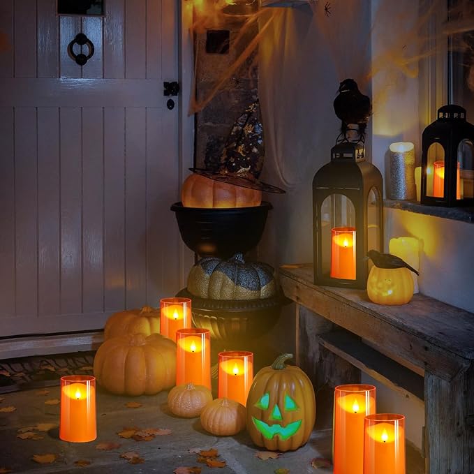 NURADA Flameless Candles with Remote and Timer - 3D Wick Unbreakable Acrylic Battery Operated LED Pillar Battery Candles for Fall Thanksgiving Dinner Tables Wedding Party Home Decor - Orange 2 Pack