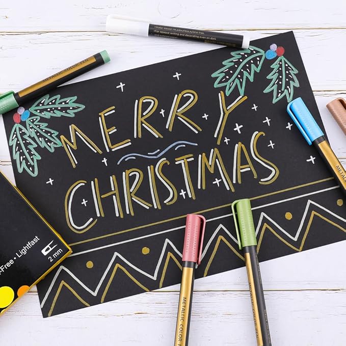 Dyvicl Metallic Marker Pens - Set of 9 Medium Point Metallic Markers for Rock Painting, Black Paper, Card Making, Scrapbooking Crafts, DIY Photo Album