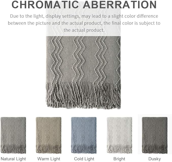 BOURINA Throw Blanket Textured Solid Soft Sofa Throw Couch Cover Knitted Decorative Blanket, 60 inch x 80 inch Dark Grey