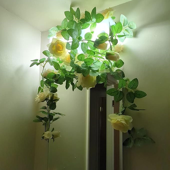 Felice Arts 2 Pack Champagne Rose Garland Each 6.5FT Fake Rose Vine Hanging Floral Garland for Wedding Table Arrangement DIY Flower Wreath Decor