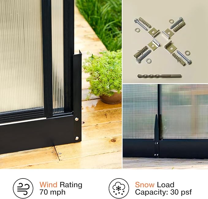 AMERLIFE 14x9.5x9FT Walk-in Polycarbonate Greenhouse with Quick Connector, Fast Assembly Aluminum Greenhouse for Outdoors, Swing 2 Doors, Black