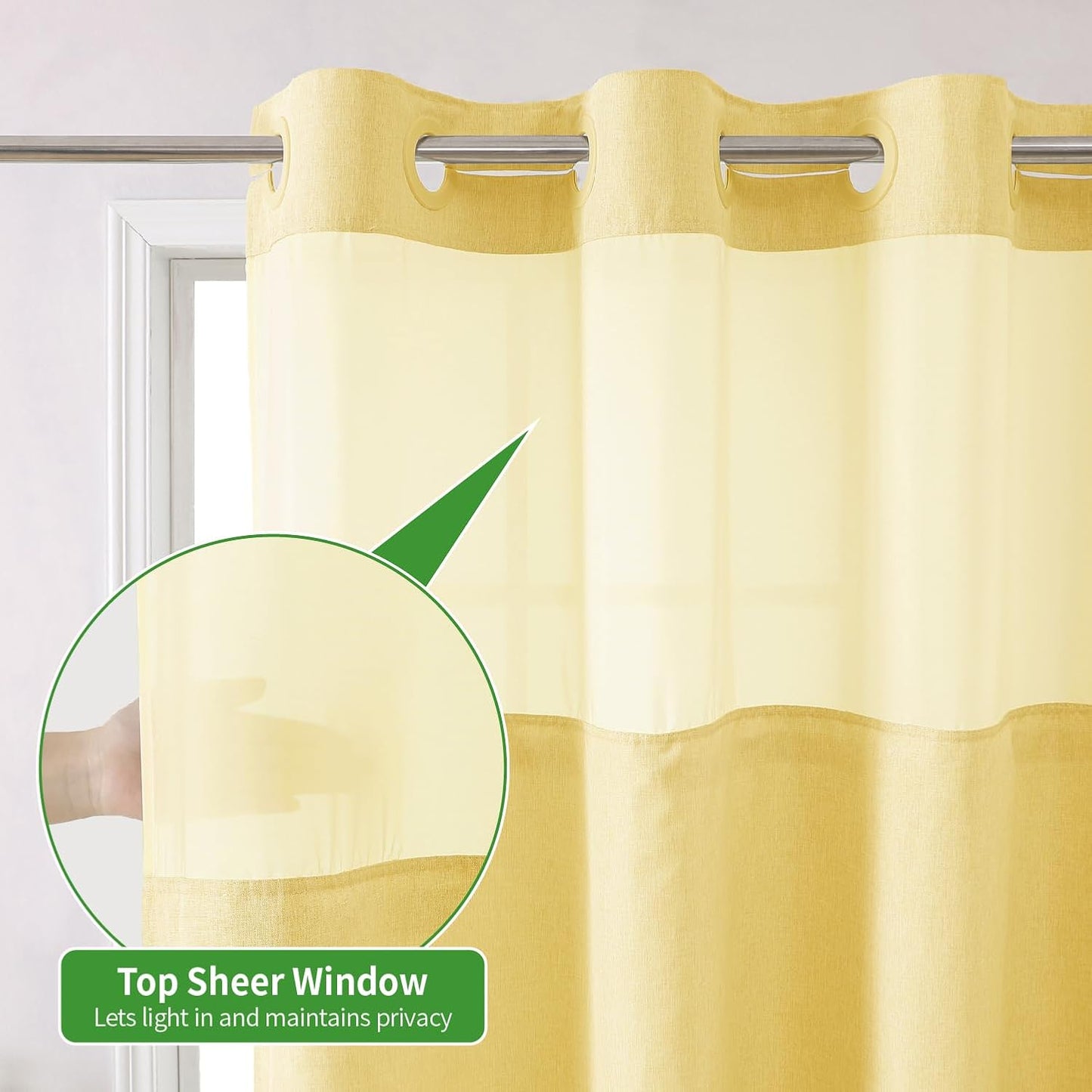 Long No Hooks Needed Linen Textured Shower Curtain with Snap-in Fabric Liner Set,Hotel Luxury Decor Shower Curtains for Bathroom,Waterproof & Washable,71Wx80H,Gold