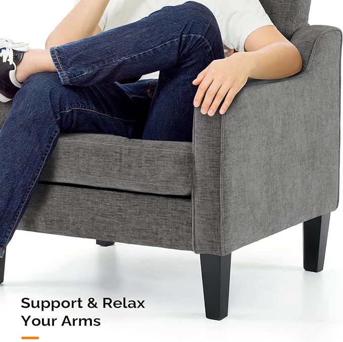 VINGLI Accent Chairs for Living Room Chairs Reading Chair Mid Century Modern Chair Soft Chenille Sofa Chair Upholstered Arm Chair Comfy Chair Side Chair (Light Grey Chenille)