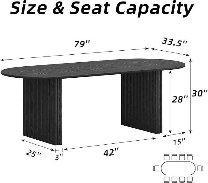 Casaphoria 79" Oval Dining Table, Modern Kitchen Table for 4-6, Farmhouse Style Large Table, Easy Assembly for Living Room, Kitchen and Bar, Black