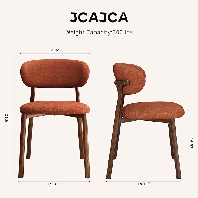 Kitchen Dining Chairs Set of 4 Modern Soft Linen Farmhouse Dining Room Chair with Metal Legs, Orange/Walnut