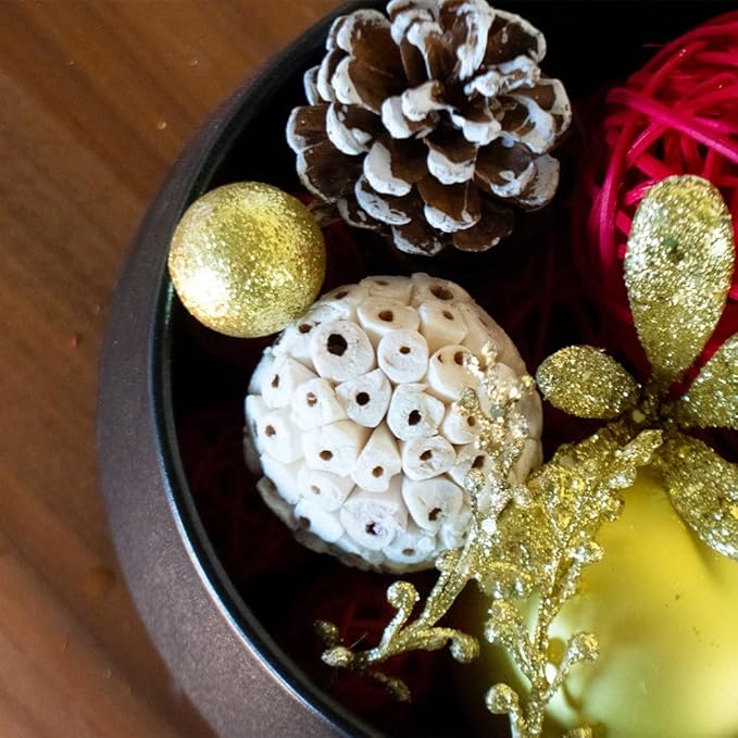 Qingbei Rina Bowl Fillers,Decorative Balls for Centerpiece Vase Fillers,Assorted Wicker Rattan Balls,Winter Decorative Orbs Woven Spheres Table Dining Farmhouse Home Decor(Gold)