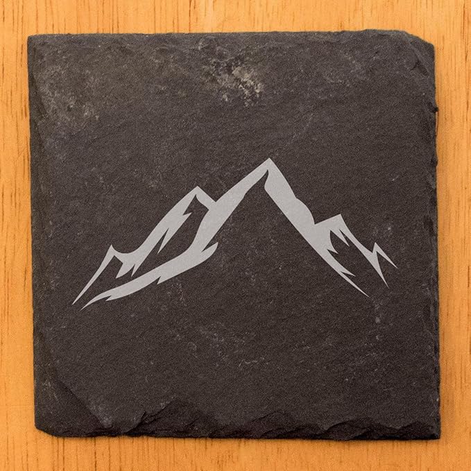 Mountain Majesty Slate Coasters with Stunning Mountain Scene Design - Perfect for Home and Office Decor and Protection of Surfaces, Available in Square or Round Coasters - Square Slate - Set of 4