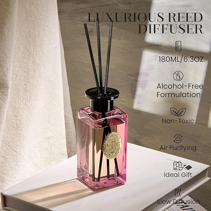 M&SENSE 6.6 oz Large Reed Diffuser Set | Ginger & Ylang Ylang Scent Oil Diffuser with Sticks | Hotel Collection Non-Toxic Essential Oil |for Bedroom Bathroom Living Room