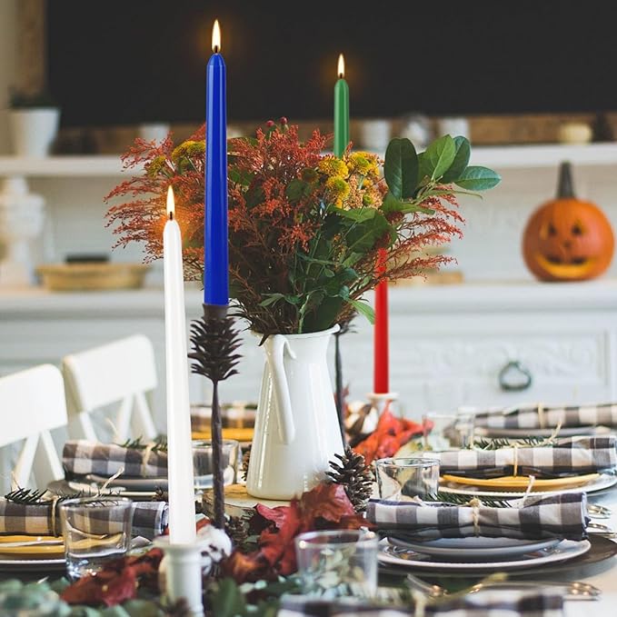 30-Pack 10-Color Taper Candles - 10 Inch Dripless & 10-Hour Burn｜Wedding/Birthday/Home Decor with Premium Wax