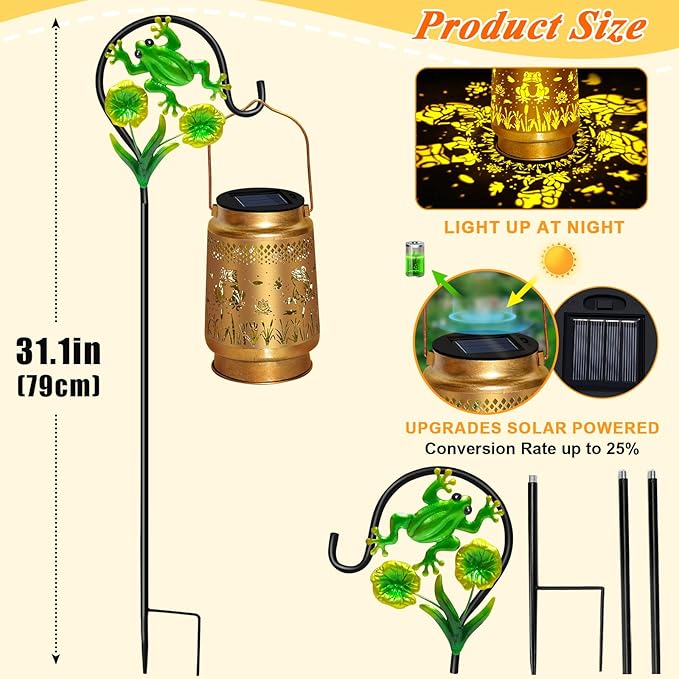 2 Packs Frog Solar Lanterns Outdoor Waterproof with Shepherd Hook,Christmas Decorations Birthday Gifts for Women Mom Grandma,Hanging Solar Lights,Cute Frog Decor for Yard,Patio,Lawn,Garden Accessories