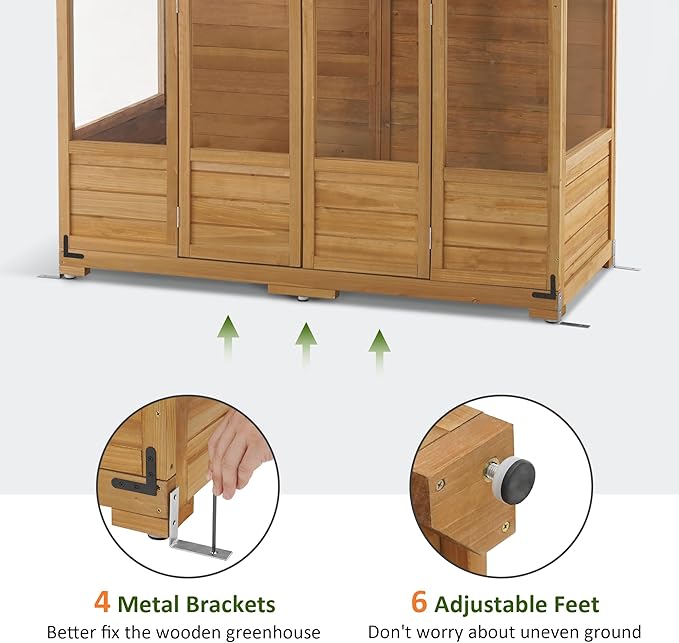 MCombo Wooden Greenhouse, Walk-in Outdoor Greenhouse with Openable Roof and Lockable Door, 0899 (Natural)