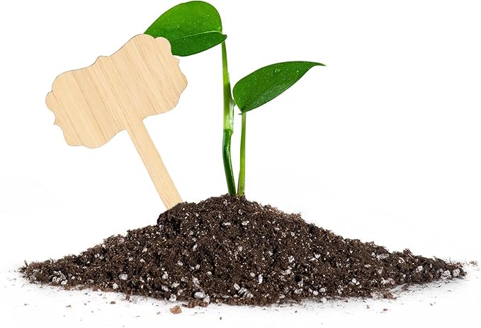 OBTANIM 75 Pack Bamboo Rectangle Plant Labels with A Marker Pen, Garden Markers Sign Plant Tags for Seedling Potted Herbs Flowers Vegetables