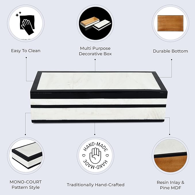 Handicrafts Home Handmade Mono Collection Decorative Jewelry Box Organizer – Keepsakes, Trinkets, and Home Decor – Antique Coffee Table Storage, Memory Box, Farmhouse Style Decor Court, 10x4.5x2.5