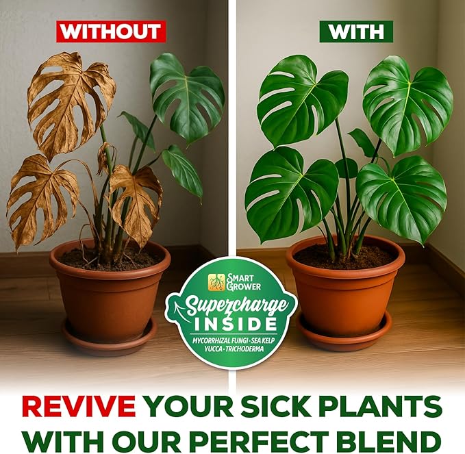 Organic Potting Soil for Indoor Plants. Boost House Plant Growth for Monstera, Fiddle Leaf, Money Tree, Pothos, Snake Plant, Aroid, Flowers, Herbs, Veggies, & More, Smart Grower 3 LB Ready to Plant