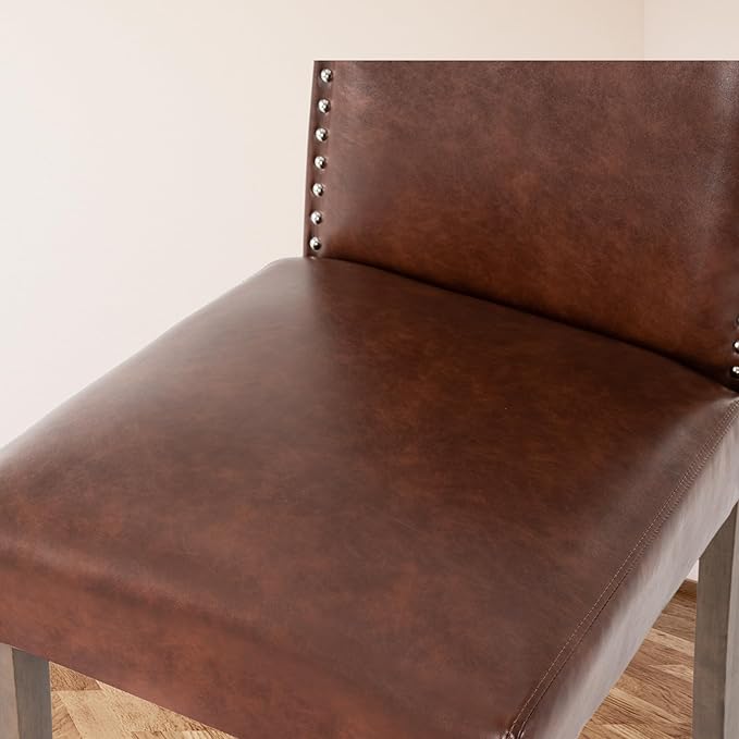Stylish Upholstered Parsons Dining Chair PU Faux Leather with Silver Nailhead Trim and Sturdy Solid Wood Legs