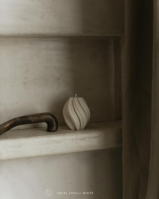 LAWA Swirl Candle - Beautiful Handmade Pillar Scented Soy Wax Twirl Elegant Bubble Aesthetic Candle Housewarming Gift Home Room Shelf Decor Idea Spiral White (Small)