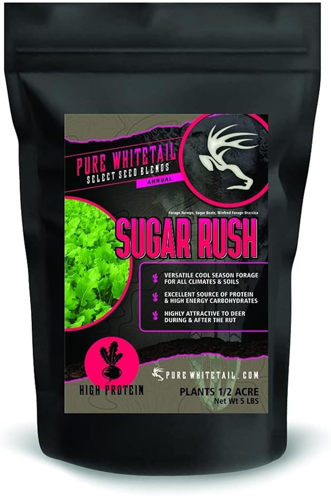 Sugar Rush | Select Seed Blends | Easiest Deer Feeder | Late Season Whitetail Deer Food Plot | Turnip, Sugar Beet, Winfred Forage Brassica Seeds | 5 lb Bags | 2-Pack