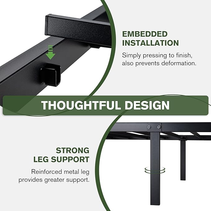 MUTICOR Heavy-Duty Twin Metal Platform Bed Frame with Shelf Headboard, No Box Spring Needed, Easy Assembly, Brown Shelf