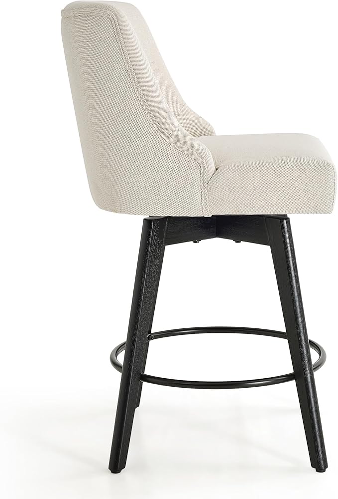 Vipbear Counter Height Bar Stools Set of 4, 26" H Swivel Bar Stools with Backs, Linen Fabric Upholstered Bar Chairs with Solid Wood Legs for Kitchen Island, Dining Room, Home Bar, White