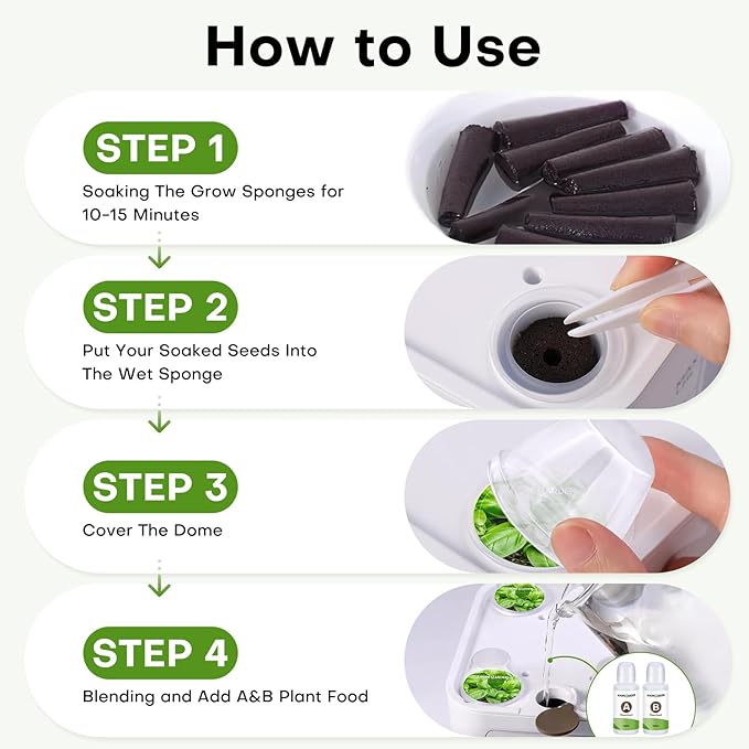 Ahopegarden 132pcs Hydroponic Pods Kit: Compatible with AeroGarden Herb Kits with 50 Grow Sponges, 50 Pods Lable, 12 Grow Baskets and Dome, 8 A&B Plant Food, Indoor Garden Kit Supplies for Most Brands