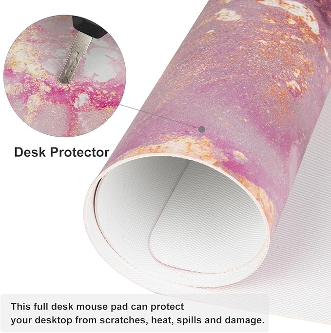 QIYI Large Mouse Pad, Cute Pink Desk Mat for Desktop, Women Girls PU Leather Desk Pad Waterproof Gaming Mousepad, Rose Gold Marble Computer Protector Writing Pad for School Office Home 31.5" x 15.7"