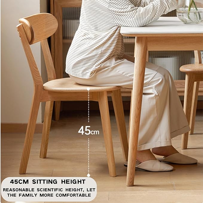 100% Solid Oak Wood Dining Chairs Set of 2, Mid Century Modern with Wide Rounded Backrest, Chairs for Dining Room, Kitchen Chairs, Original Wood Color