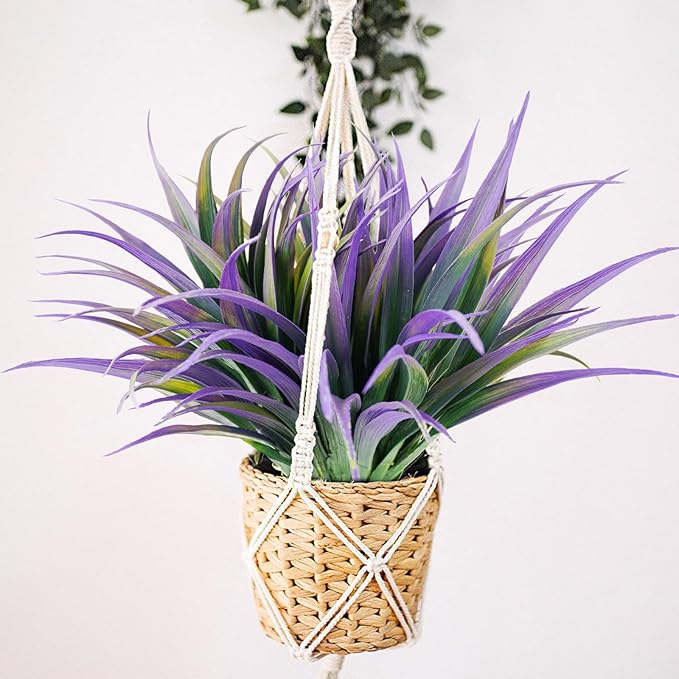 24Pcs Artificial Grass Plant Fake Outdoor Plastic Plants UV Resistant Faux Grasses Greenery Shrubs for Window Box Garden Patio Porch Home Decor Light Purple