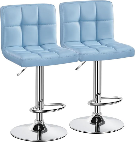Yaheetech Bar Stools Set of 2, Adjustable PU Leather Swivel Barstools, Modern Counter Stools with Back and Footrest, Counter Height Barstools for Bar, Kitchen, Dining Room, Blue