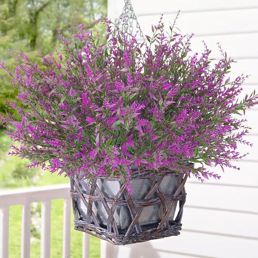 Krissing 80 Bundles Outdoor Lavender Flowers UV Resistant Artificial Flowers for Outdoor Fake Lavender Plastic Purple Plants for Outside Garden Patio Planters Window Box Porch Summer Decor (Fushia)