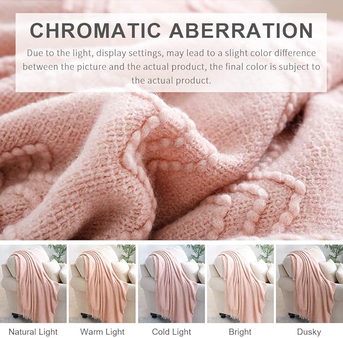 BOURINA Pink Throw Blanket 50x60 Inches Throw Textured Solid Soft Sofa Throw Couch Cover Knitted Decorative Blanket