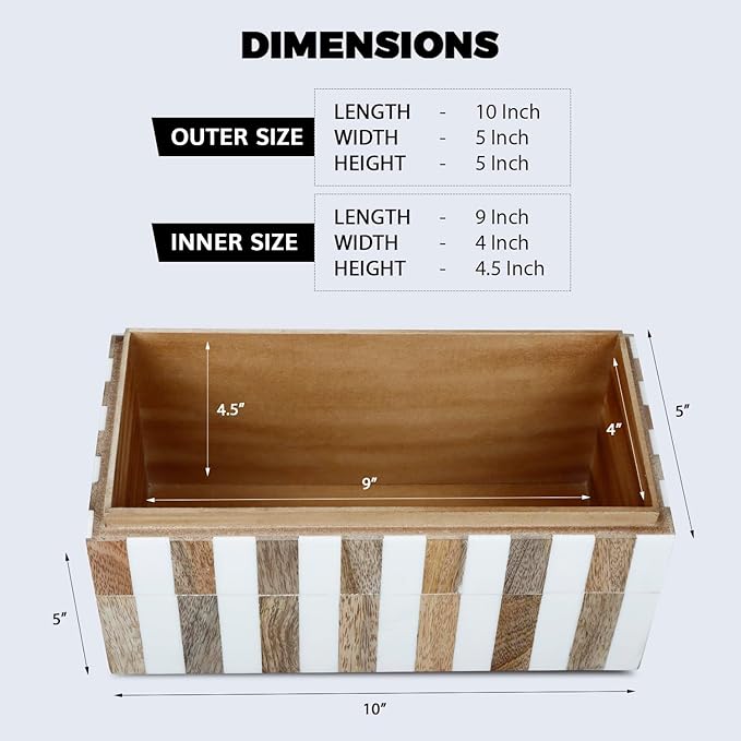 Handicrafts Home Marquet Chevron Decorative Box Shelf Decor, Dressing Table Organizer, Storage Box with Lid–Resin Inlay & Wood Organizer Box–Modern Decor, Keepsake, Jewelry Box for Women-10X5X5 Inch