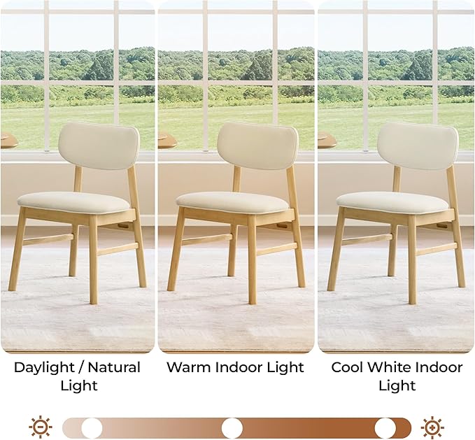 CHITA Upholstered Dining Chairs Set of 2, Mid Century Modern Kitchen & Dining Room Chairs, Solid Wood Frame in Oak, Chenille Fabric in Cream (White)