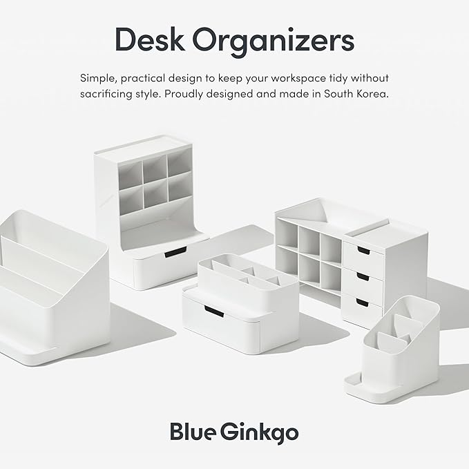 BLUE GINKGO Compact Desk Organizer – Small 5-Compartment, Half Drawer Storage – Pen Holder, Stationery Organizer for Desktop, Vanity, Shelf (Made in Korea, Transperent)