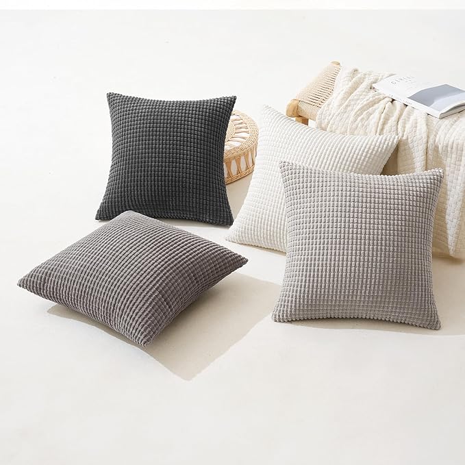 MIULEE Timeless Neutral Euro Sham Pillow Covers 24x24 Set of 4 Mid Century Modern Grey Throw Pillows Rustic Corduroy Couch Pillowcases Nordic Home Decor for Sofa Living Room Bed