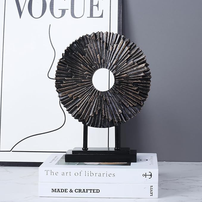 Minimalist Round Statue Above Cabinet Decor Kitchen, Modern Decorative Sculpture Home Decorations for Living Room Coffee Table, Office Decor Items, Center Pieces Decoration (Black)