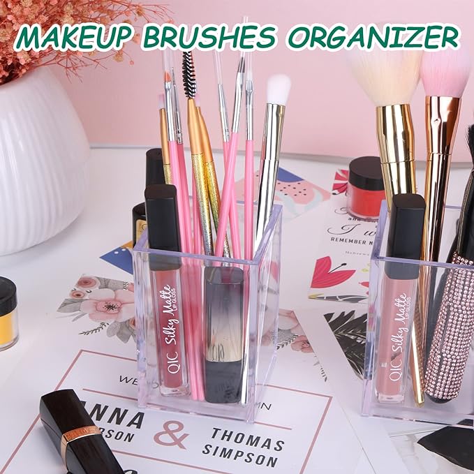 10 Pack Clear Acrylic Pen Holder Makeup Brush Holder Desktop Pencil Organizer Acrylic Pencil Cup Stationery Organizer Accessory for School Makeup Desk Office Pen Organizer