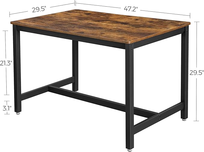 VASAGLE 47 Inches Dining Room Table for 4, Industrial Style with Heavy Duty Metal Frame, 47.2 x 29.5 x 29.5 Inches, Brown