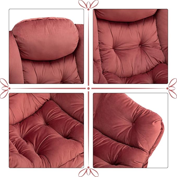 HollyHOME Modern Fabric Large Lazy Chair, Accent Oversized Comfy Reading Chair, Thick Padded Cozy Lounge Chair with Armrest, Steel Frame Leisure Sofa Chair for Living Room, Bedroom, Dorm, Dusty Rose