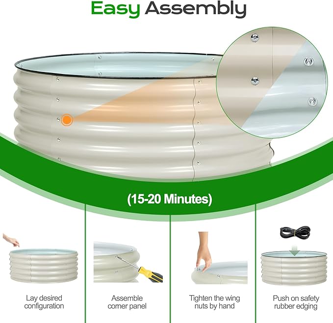 Aoodor 17" Tall 42" Metal Raised Garden Bed, Outdoor Planter Box and Raised Garden Kit for Vegetables, Flowers, Tomatoes Carrots and Herbs, Beige