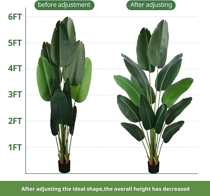 Artificial Bird of Paradise Plant 6 Ft Tall Fake Banana Leaf Plant for Indoors and Outdoors,Faux Palm Tree with Plastic Pot for Office and Home Decor,L180