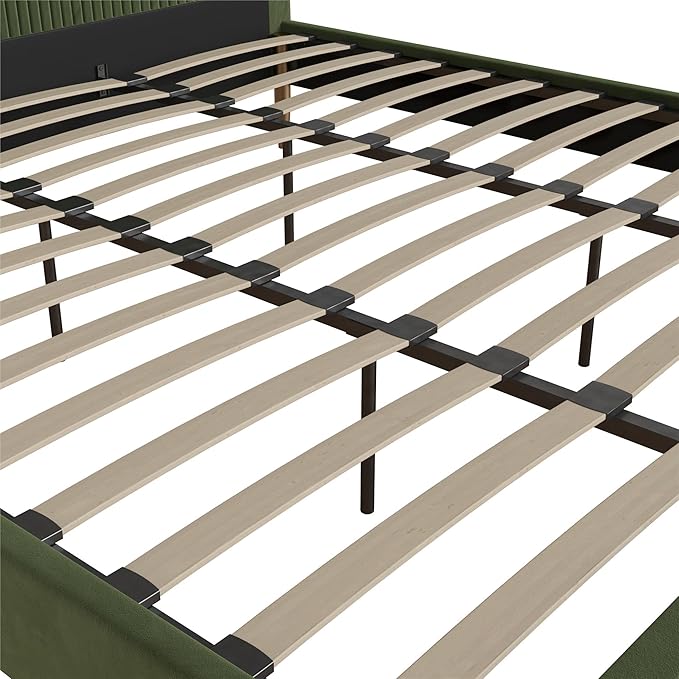 Mr. Kate Daphne Upholstered Bed with Vertical Channel Tufted Headboard, King, Olive Green Velvet